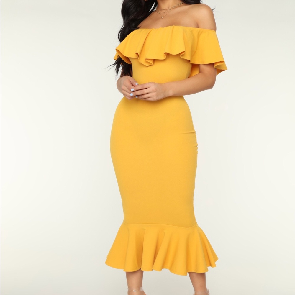 Yellow Midi Ruffle Dress